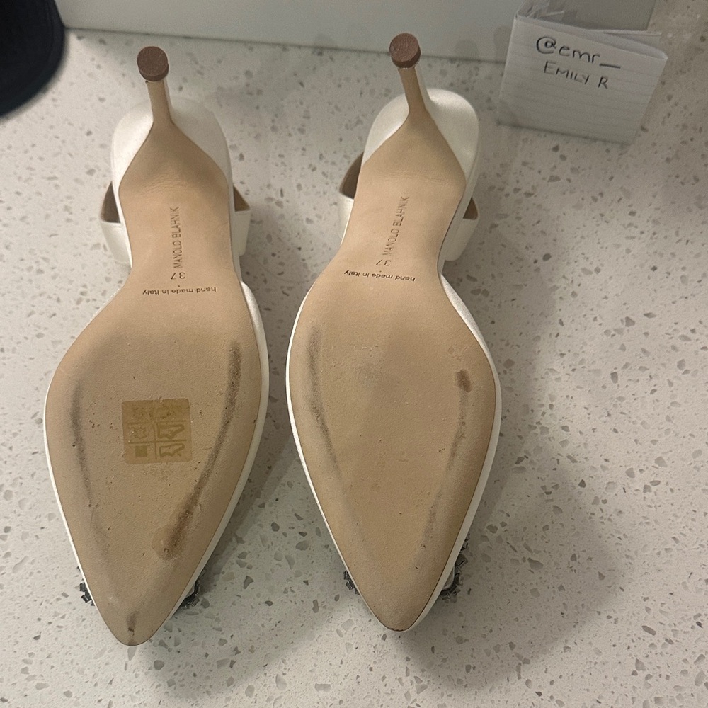 Manolo Blahnik White Heels with Silver Embellishments - Picture 9 of 10